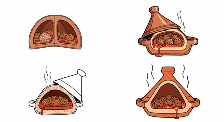 Meatball dishes in clay pots with steam
