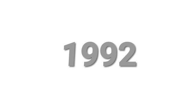 Gray 3D Number 1992 with Shadow on White Background nineteen ninety two year