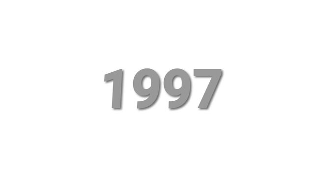 The Year 1997 Shown in Gray Block Numbers with a Soft Shadow on a White Background numeral text