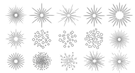 Obraz premium Collection of starburst and sparkle design elements in black and white.