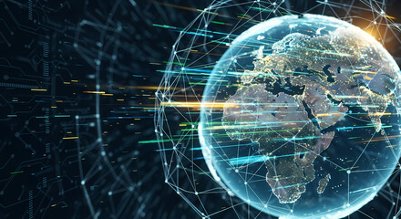 Global Digital Network: Earth, Data Flow, Technology & Worldwide Connectivity Concept