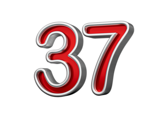 Vibrant Red Number Thirty seven 37 With Metallic Gleam And Beveled Edges, 3D Illustration