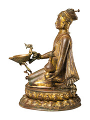 Gilt Bronze Nepalese Lamp Bearer 1698 Nobleman Sculpture Himalayan Buddhist Art