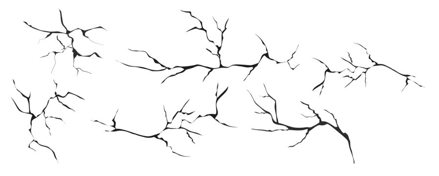 cracked glass wall egg fissures in ground top view set 