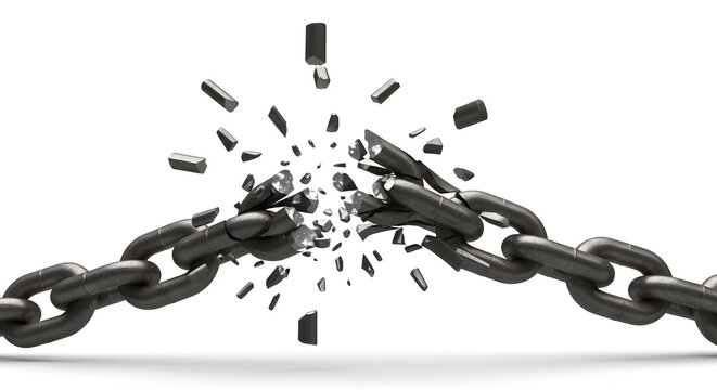Breaking chain with shattered pieces in motion symbolizing freedom isolate on white background 21716111 1