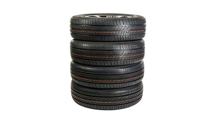 A stack of four new car tires on a transparent background © Anatoli