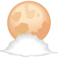 Full orange moon partially obscured by white clouds against a transparent background