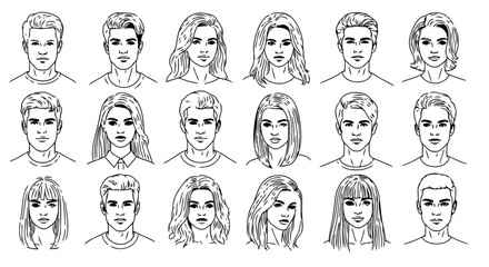 Elegant Line Art Portrait of Boy and Girl Faces &ndash; Minimalist Vector Illustration