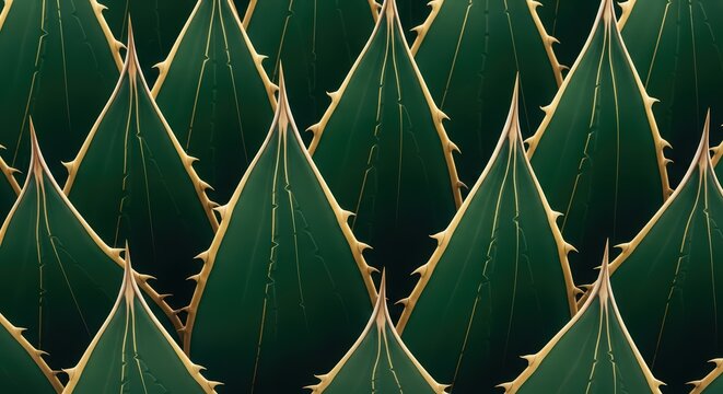 Close-up of symmetrical green agave leaves with sharp edges - Powered by Adobe