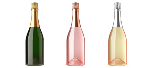 Three bottles of champagne displayed side by side, AI, PNG