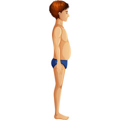 Full Body Profile of a Young Boy in Blue Swim Trunks Standing Against a Transparent Background