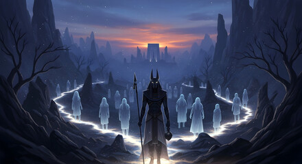 Anubis standing vigil over the souls of the departed background 94790283 1