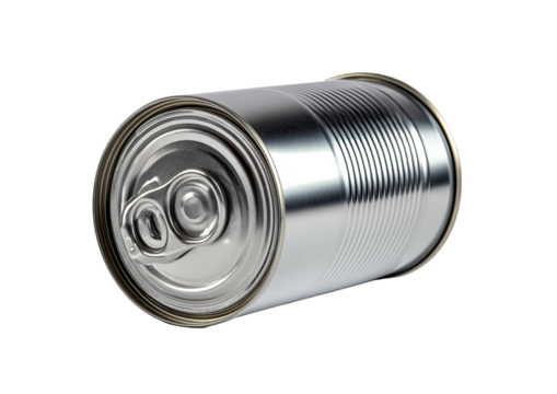 Silver metal can lying horizontally on a black background
