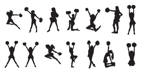 detailed silhouette cheerleaders with pompoms 