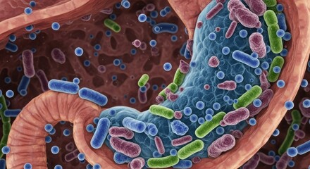 Gut Microbiome Microscopic View, Bacteria, Intestine, Digestion