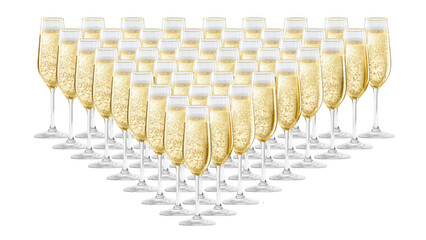 Triangular champagne flutes with sparkling drink, AI, PNG
