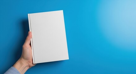 Obraz premium Hand Holding Blank White Book with Copy Space, Person, Human, Reading