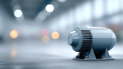 Industrial blue electric motor on metal base for engineering and machinery applications