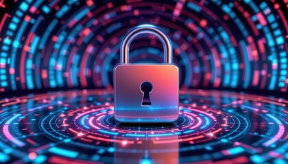 Digital Security Concept with Lock Symbol and Vibrant Technology Background for Cyber Protection Themes