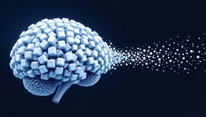 Abstract representation of brain with sugar cubes transforming into digital pixels, symbolizing sweet thoughts