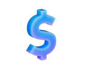 Vibrant blue and purple glossy 3D dollar sign, symbolizing currency and finance. 3d illustration