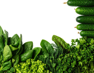 Green vegetables frame a black space, fresh & vibrant
