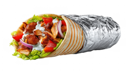 Shawarma wrap with chicken and veggies, created AI, PNG