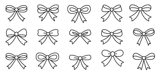 eighteen simple line drawings of bows gift ribbon elements