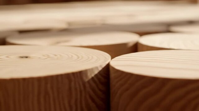 Wooden posts in daylight natural wood grain product backdrop