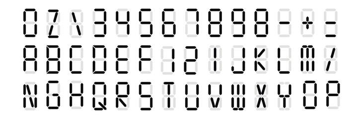 digital numbers alphabet vector set illustration 