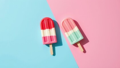 Colorful ice pops on vibrant pastel backgrounds creating a fun and refreshing summer vibe