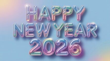 Fototapeta premium Happy New Year 2026 iridescent 3d text typography