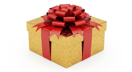Obraz premium Golden Gift Box with Red Ribbon, Present, Bow, Celebration