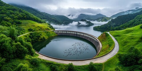 Serene landscape reflection scenic lake aerial view lush greenery tranquil environment nature photography