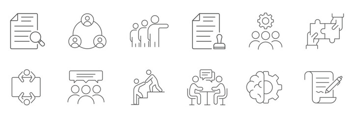 Partnership line gray icon set. Collaboration line icons. Stakeholder line icons. Containing business, collaboration, teamwork, Management, investors, partners and more icons.