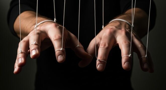Puppeteer's Hands Controlling the Strings, Manipulation, Power, Influence