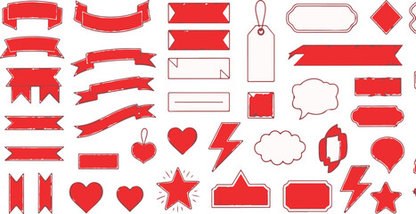 Red Banner Shapes and Design Elements Set | Simple Geometric Ribbon and Decorative Objects for Labels, Badges, and Infographics