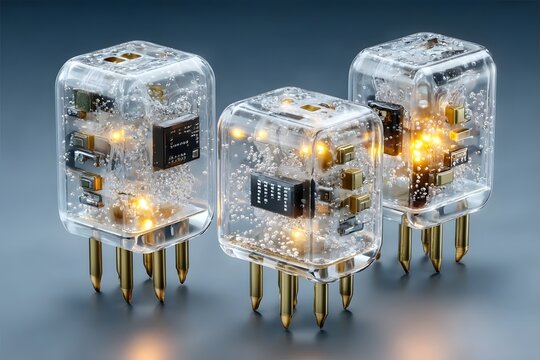 Electronic components, emphasizing technology, detail, and intricate atmosphere.