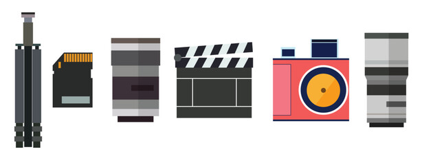 photography and camera icons set
