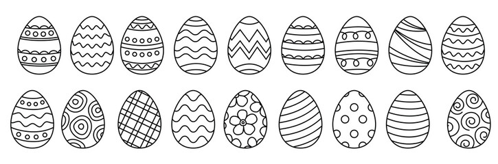 Easter eggs set doodle style. Happy easter hand drawn isolated on white background.