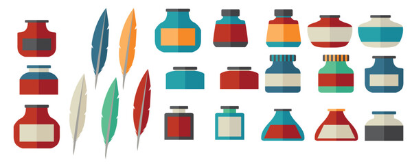 ink pot flat icon vector set