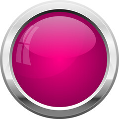 Glossy Pink Orb with Metallic Silver Bezel Reflecting Light Isolated on Transparent Background