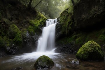 Obraz premium A waterfall landscape, showcasing nature's beauty, tranquility, and scenic detail.
