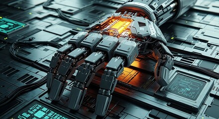 Intricate bionic robotic hand powered by glowing energy core