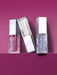 Liquid lip gloss applicator and package mockup, beauty make up product