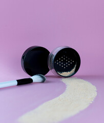 make up brush and stone powder package mockup