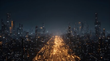 A cityscape at night, showcasing urban beauty, architecture, and scenic drama.