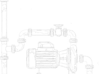 described is a technical black and white line drawing of an industrial pump system, specifically focusing on a centrifugal pump