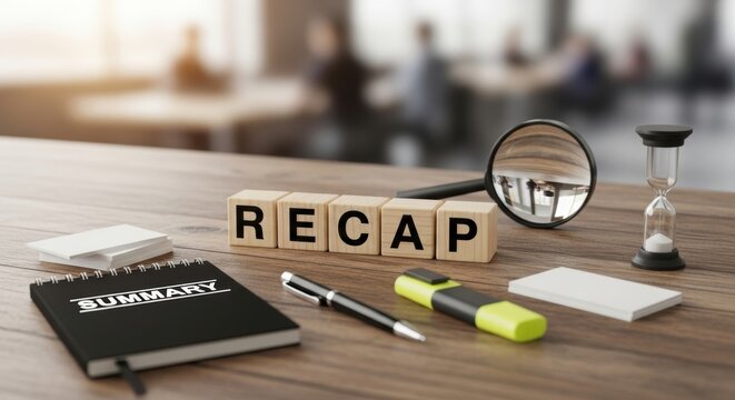 Business Recap And Summary Concept, Meeting, Office, Desk