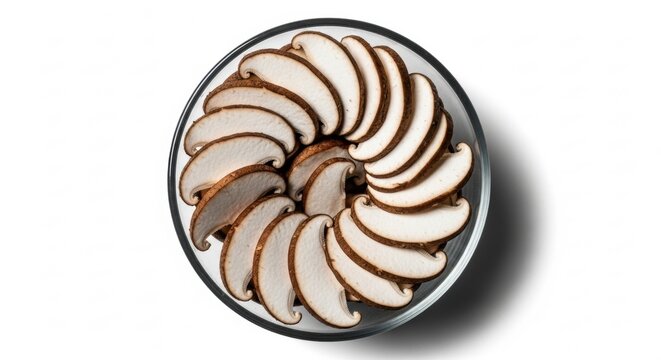 Sliced Shiitake Mushrooms Arranged in a Glass Bowl, Sliced mushrooms, Fungus, Food